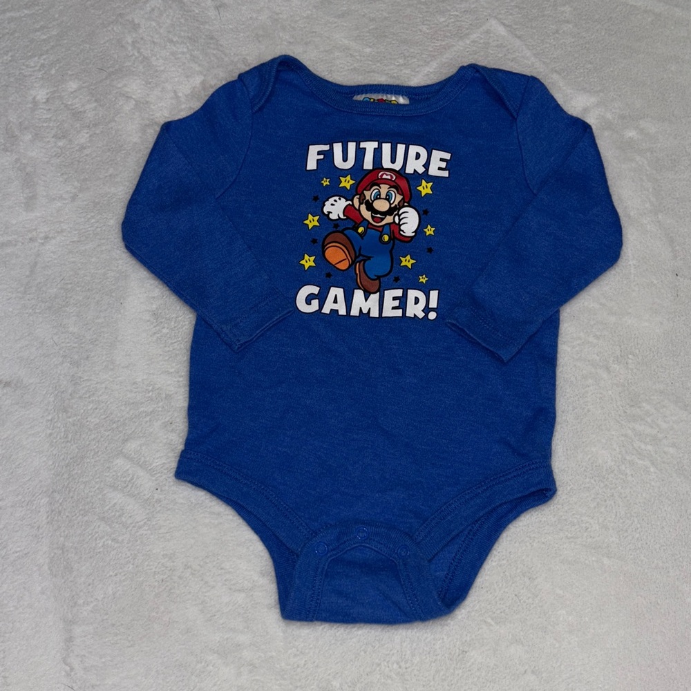 super Mario Future Gamer Blue Kids One Piece bodysuit